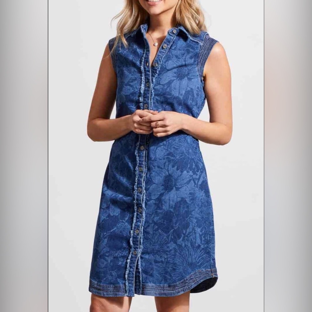 TRIBAL JEANS Floral Denim Sleeveless Dress